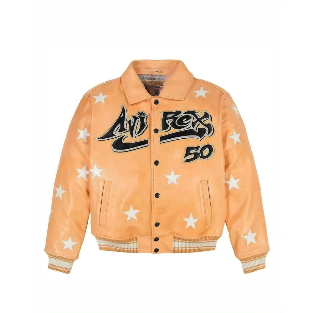 Hellstar Jacket Avirex X Hellstar Leather Jacket Loose Hip Hop