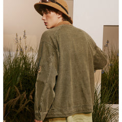 Unisex Jacket Vintage Racing Stand Collar Denim Jacket Spring and Autumn Coat Motorcycle Jacket