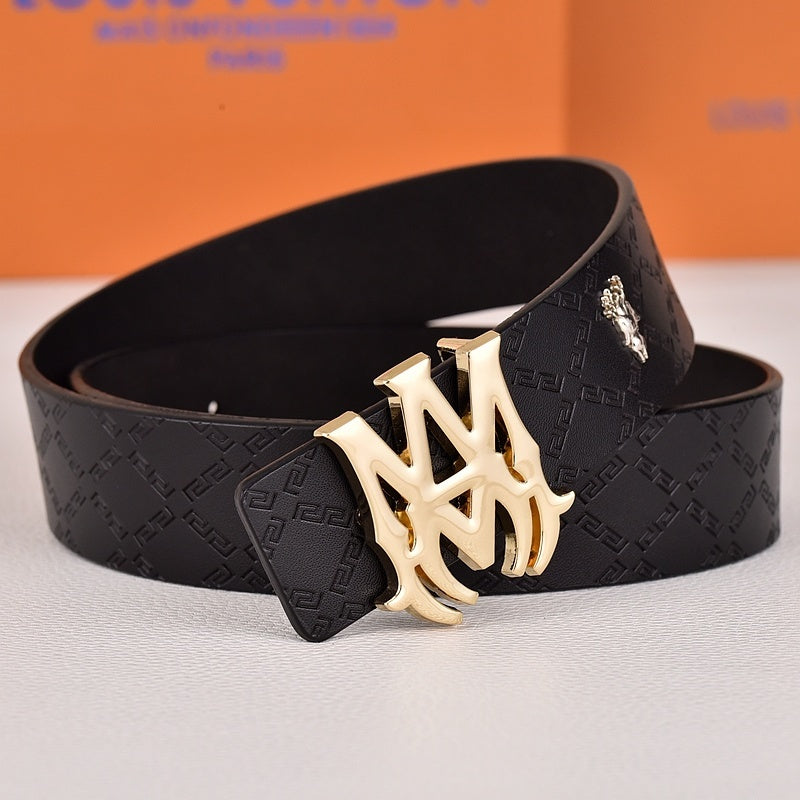 Amiri Belt Black cross pattern Golden deer logo
