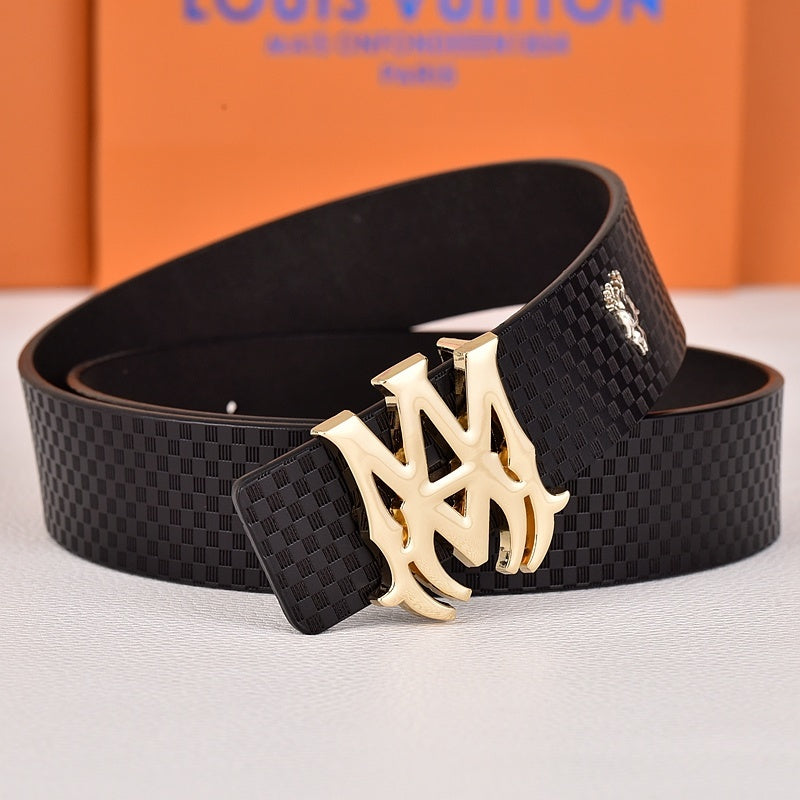 Amiri Belt Black small checkered pattern Golden deer logo