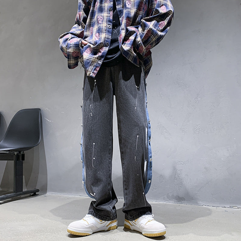 Men Jeans Breasted Jeans Straight Loose Hip Hop Casual Trousers