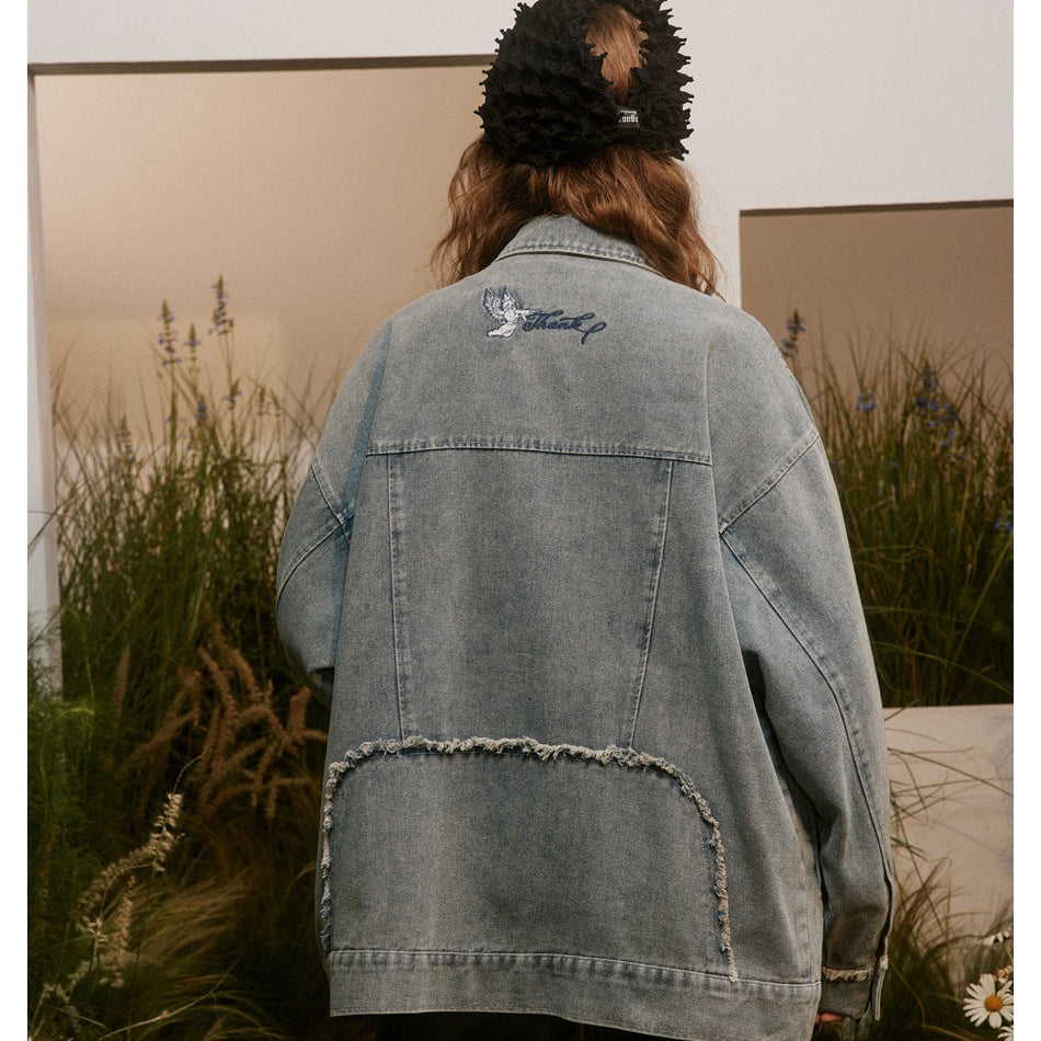 Unisex Jacket Vintage Worn Looking Washed-out Denim Coat Jacket