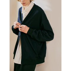 Unisex Jacket Vintage Waffle Knitted Cardigan Men Loose Top Coat