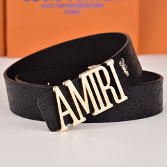 Amiri Belt Black cross pattern Golden deer logo