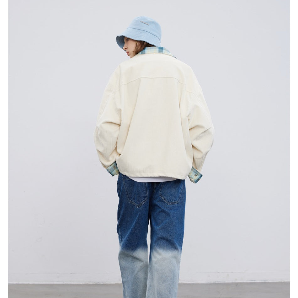 Unisex Jacket Autumn Vintage Loose Corduroy Jacket Lapel Overalls