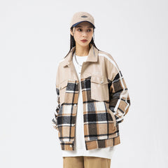 Unisex Jacket Vintage Plaid Stitching PU Leather Jacket