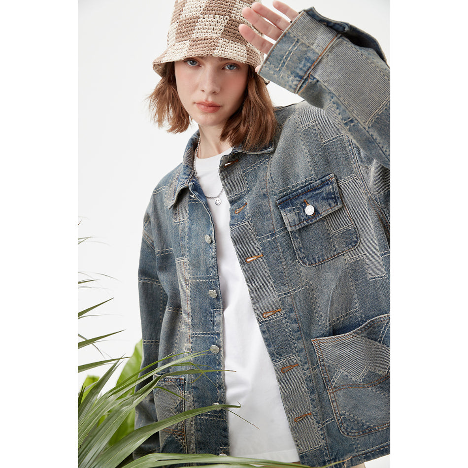 Unisex Jacket Casual Denim Jacket Men's and Women's Polo Collar Top Coat