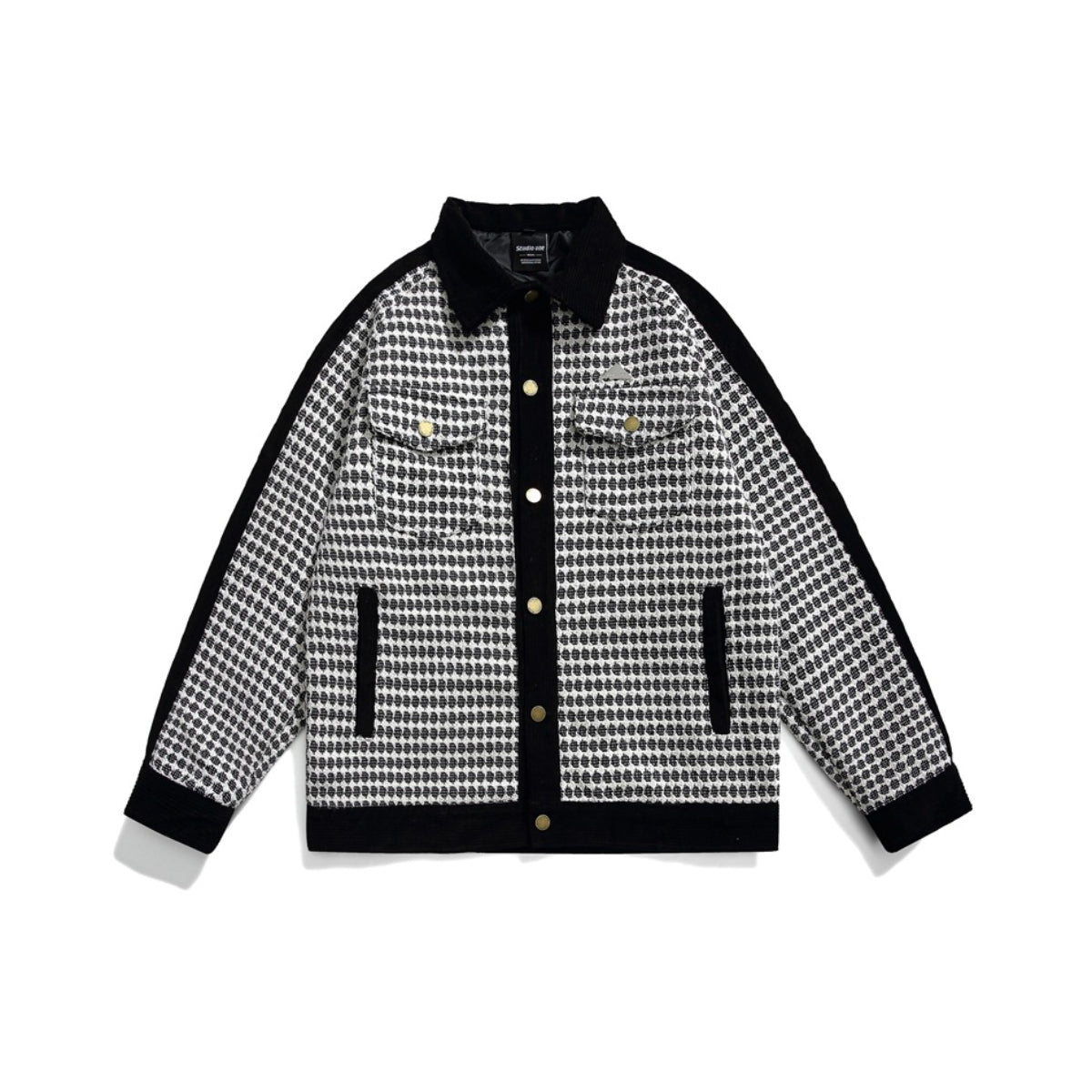 Unisex Jacket Retro Patchwork Polo Collar Jacket Loose Couple Coat
