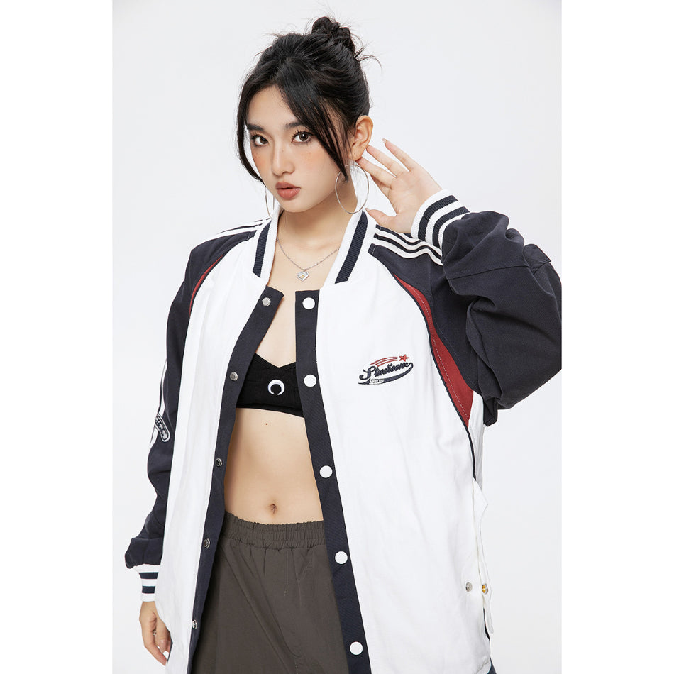 Unisex Jacket Vintage Baseball Collar Jacket Men and Women Loose Spring and Autumn Coat