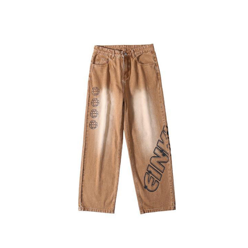 Men Jeans Vintage Brown Jeans Oversize Overalls