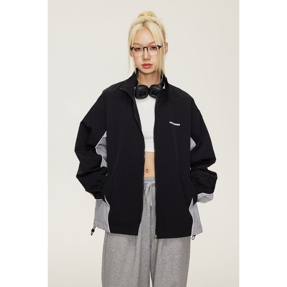 Unisex Jacket Retro Patchwork Contrast Color Stand-up Collar Sports Jacket Spring and Autumn Coat