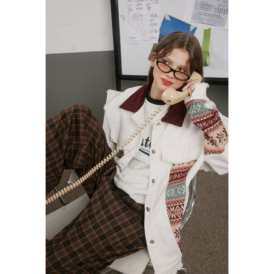 Unisex Jacket Retro Patchwork Casual Jacket Men's Lapel Overalls