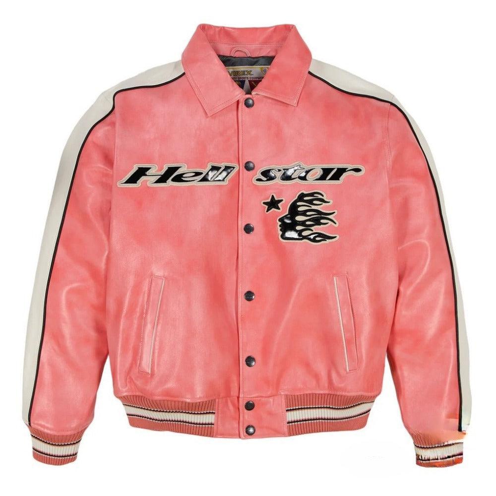Hellstar Jacket Avirex X Hellstar Leather Jacket Loose Hip Hop