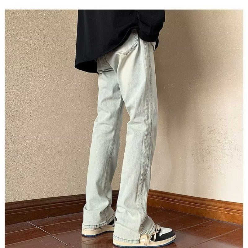 Men Jeans Summer Straight-Leg Pants Vintage Casual Trousers