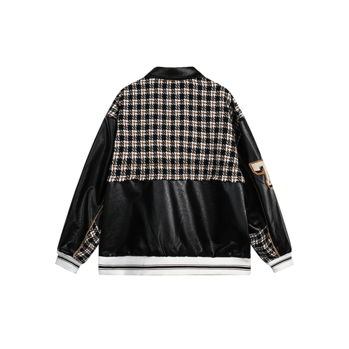 Unisex Jacket Retro Patchwork Plaid Motorcycle Jacket PU Leather Jacket