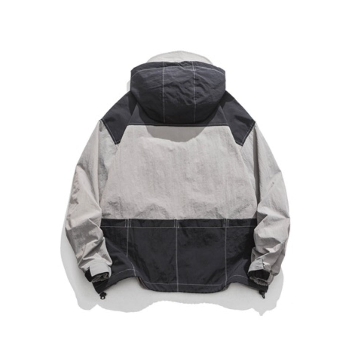 Unisex Jacket Retro Style Colorblock Hood Jacket Coat Loose Shell Jacket