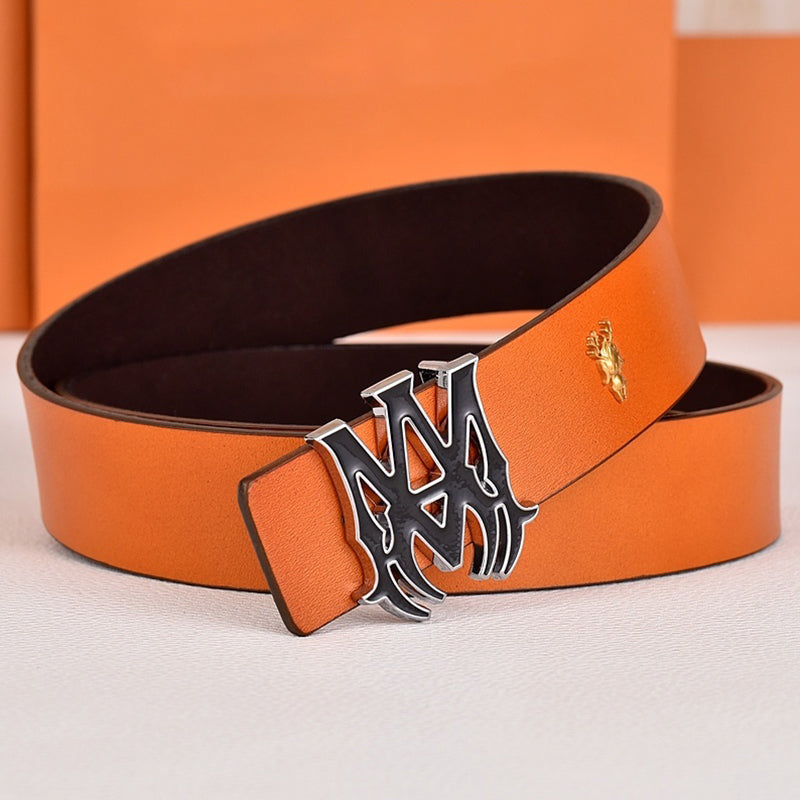 Amiri Belt Orange tabby Golden deer logo