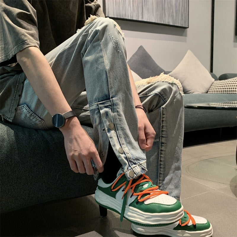 Men Jeans Ripped Jeans Men's Summer Bell-Bottom Pants