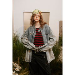 Unisex Jacket Retro Washed Ripped Denim Jacket Locomotive Overalls