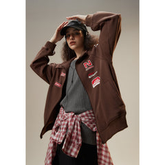 Unisex Jacket Vintage Sports Loose Stand Collar Jacket