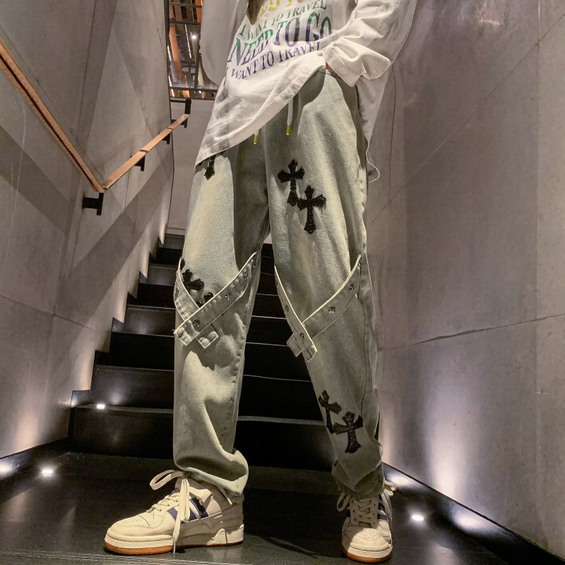 Men Jeans Cross Jeans Men's and Women's Spring and Autumn Retro Straight Casual Pants