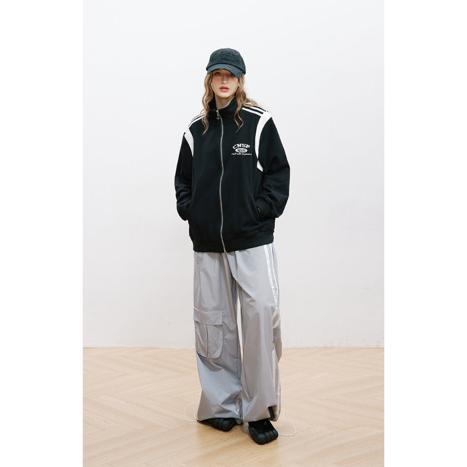 Unisex Jacket Retro Patchwork Coat Loose Lapel Sports Jacket