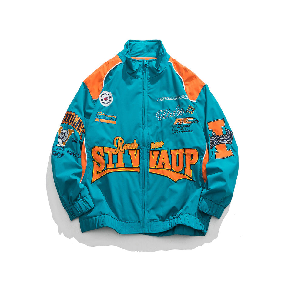 Unisex Jacket Hip-Hop Street Embroidery Multicolor Jacket Stand Collar Motorcycle Jacket