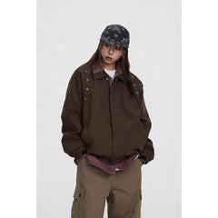 Unisex Jacket Autumn Retro Lapels Workwear Jacket Loose Casual Jacket