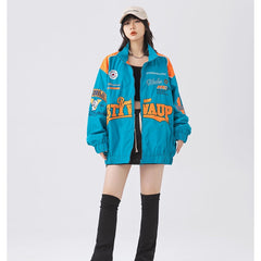 Unisex Jacket Hip-Hop Street Embroidery Multicolor Jacket Stand Collar Motorcycle Jacket