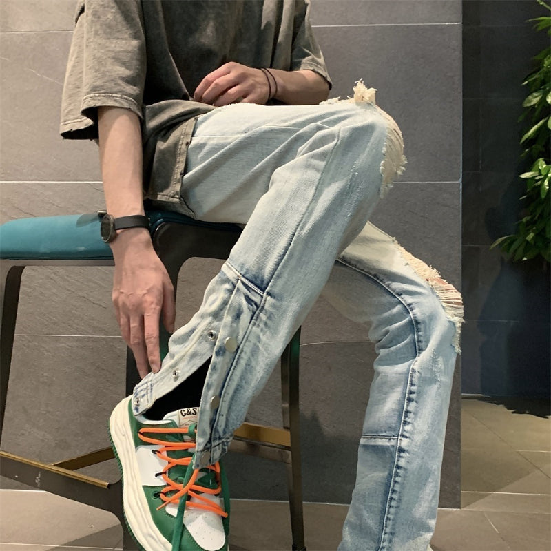 Men Jeans Ripped Jeans Men's Summer Bell-Bottom Pants