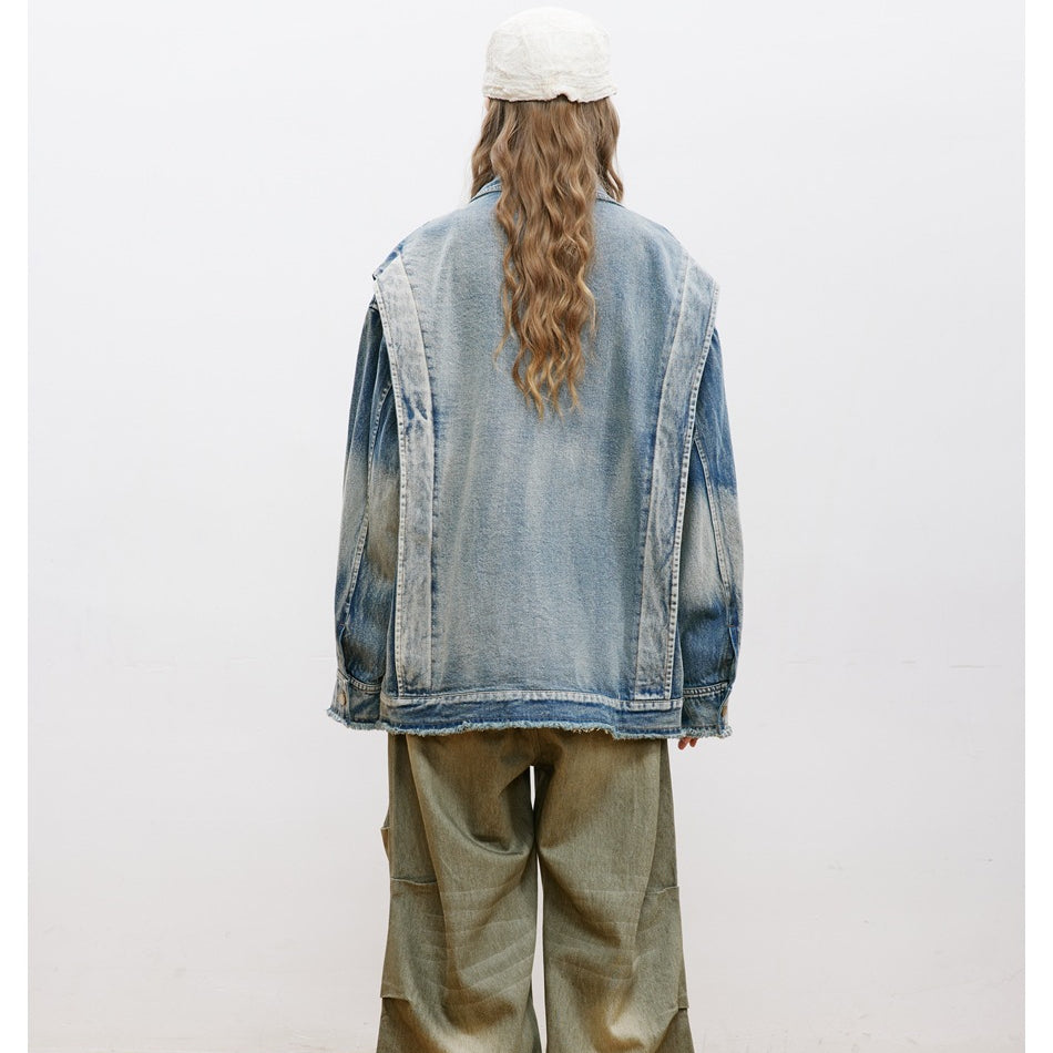 Unisex Jacket Retro Washed Stand Collar Denim Jacket Men's and Women's Denim Coat