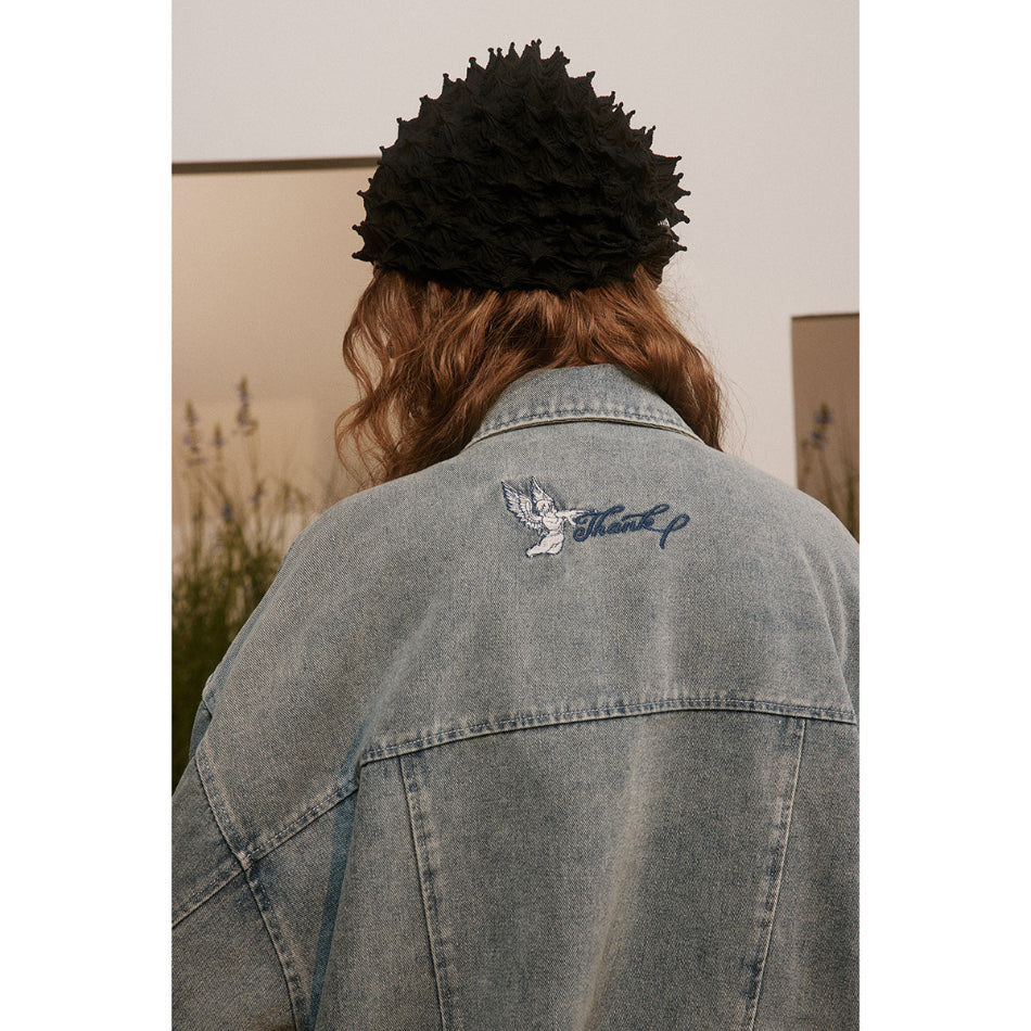 Unisex Jacket Vintage Worn Looking Washed-out Denim Coat Jacket