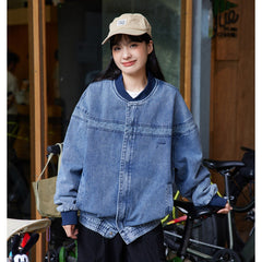Unisex Jacket Washed-out Vintage Baseball Collar Coat Denim Jacket