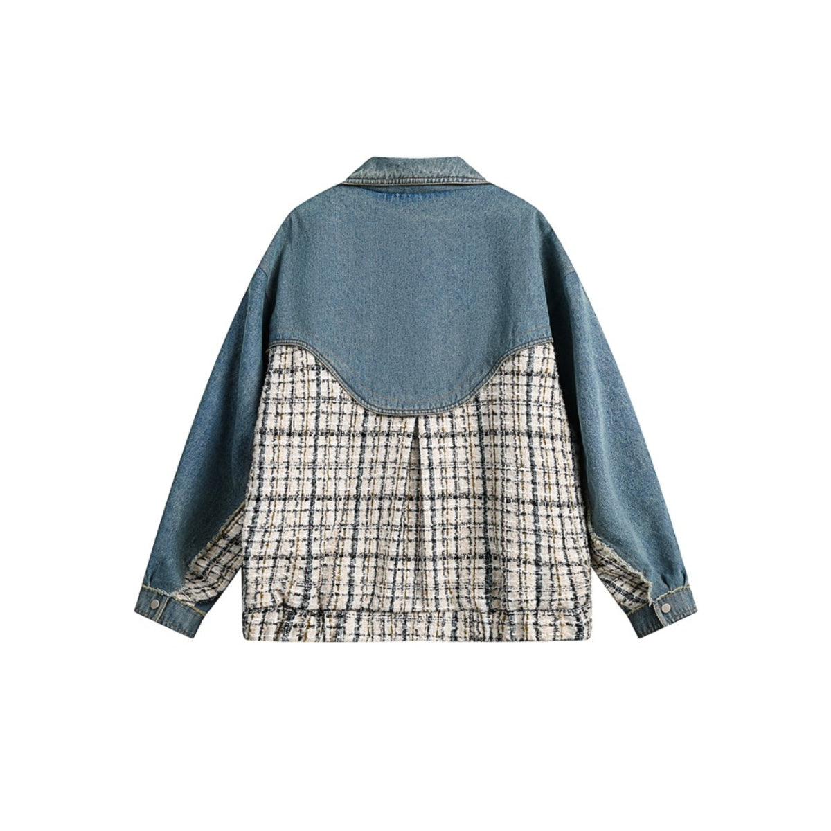 Unisex Jacket Retro Patchwork Plaid Lapel Jacket Baggy Coat