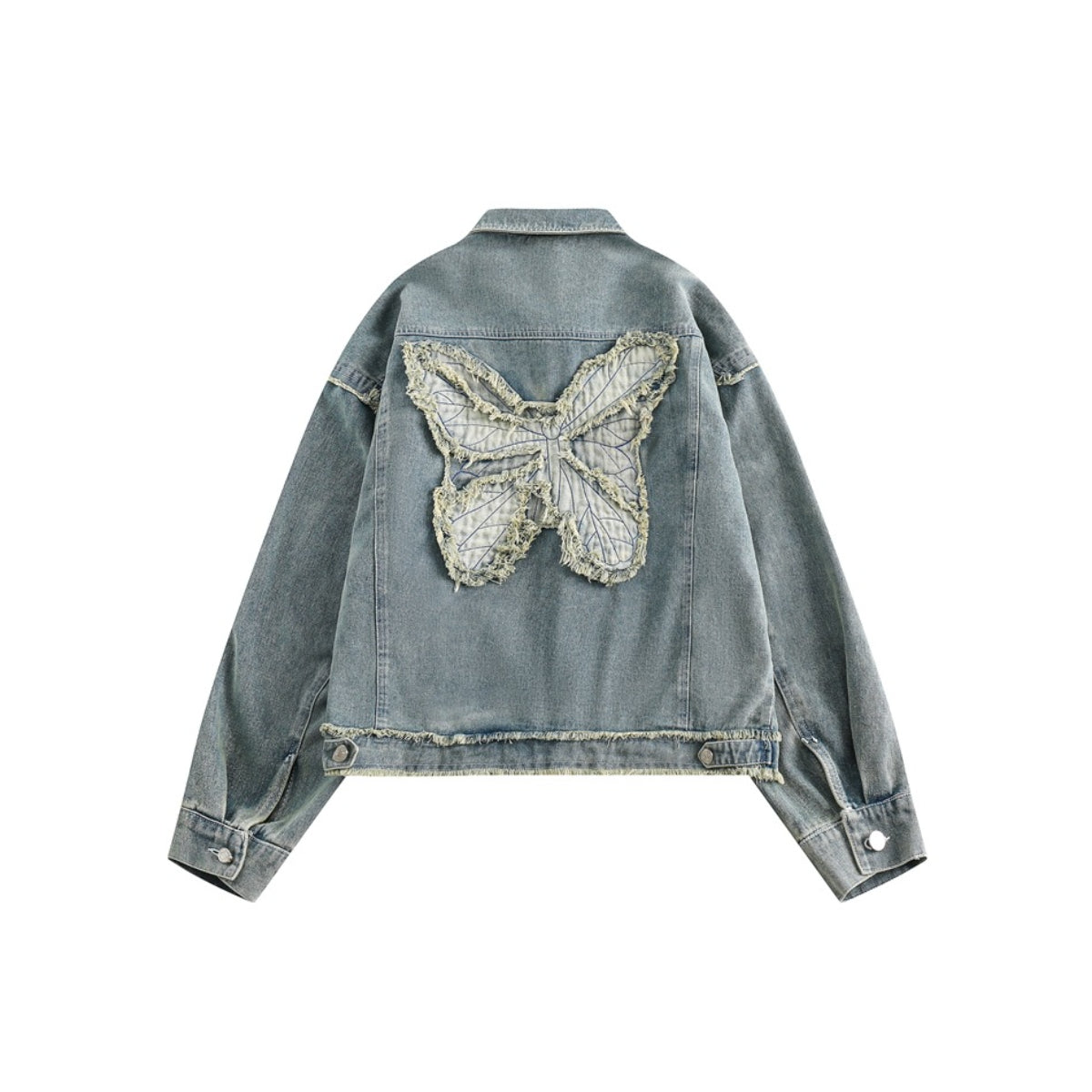 Unisex Jacket Butterfly Embroidery Washed Denim Jacket Loose Jacket
