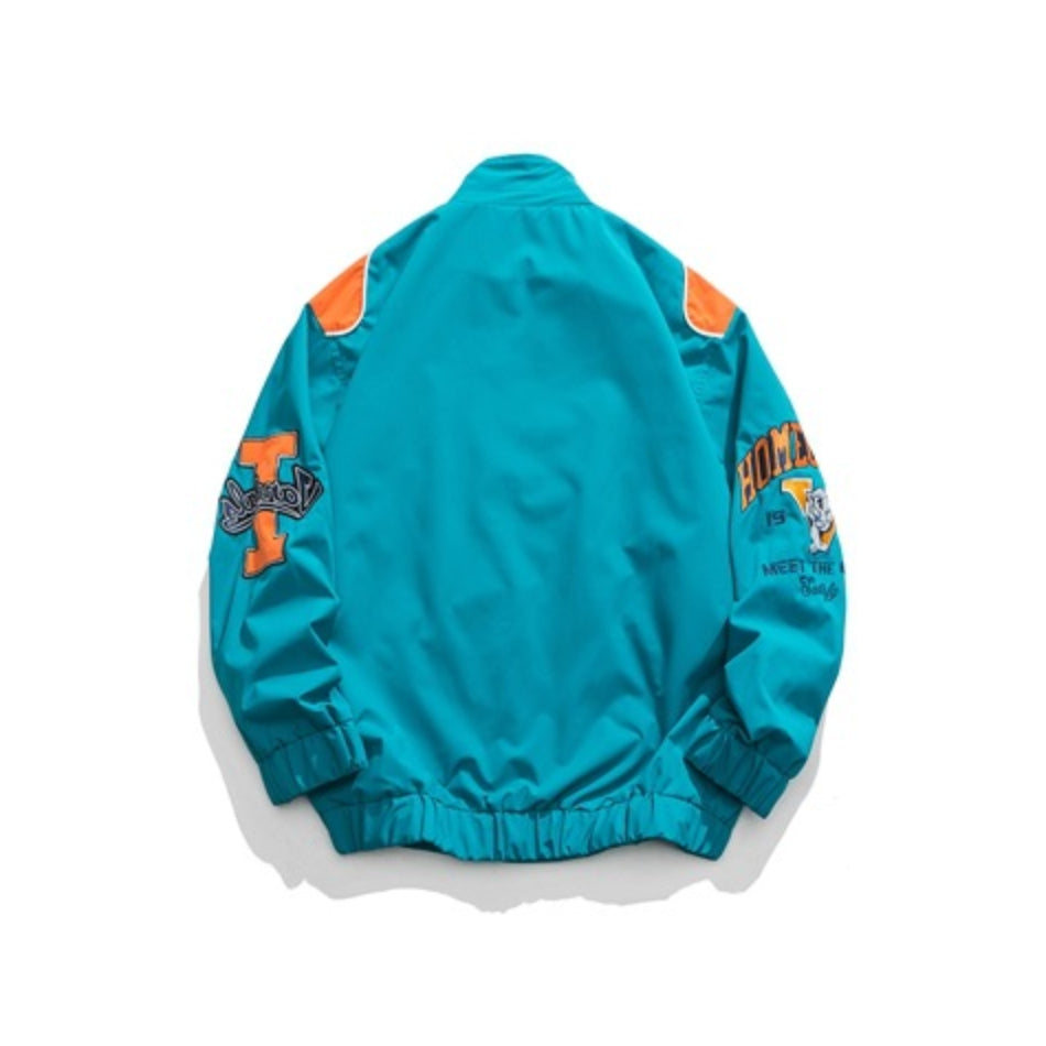 Unisex Jacket Hip-Hop Street Embroidery Multicolor Jacket Stand Collar Motorcycle Jacket