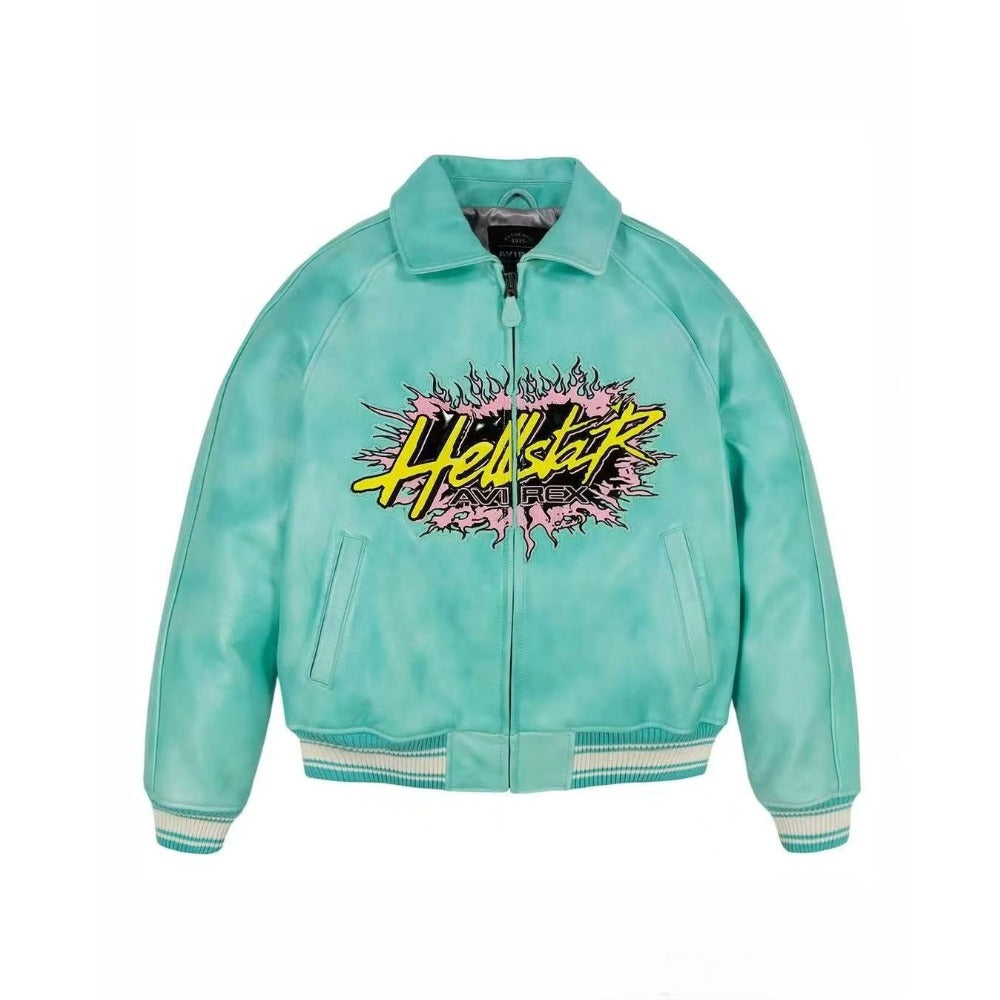 Hellstar Jacket Avirex X Hellstar Leather Jacket Loose Hip Hop