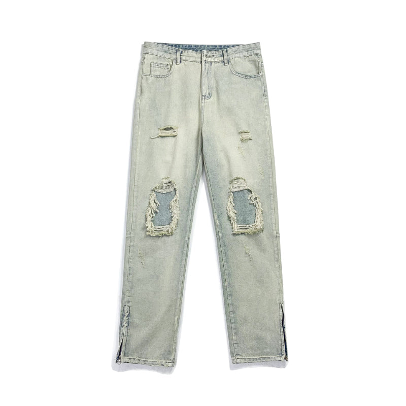Men Jeans Ripped Jeans Men's Summer Zipper Trousers