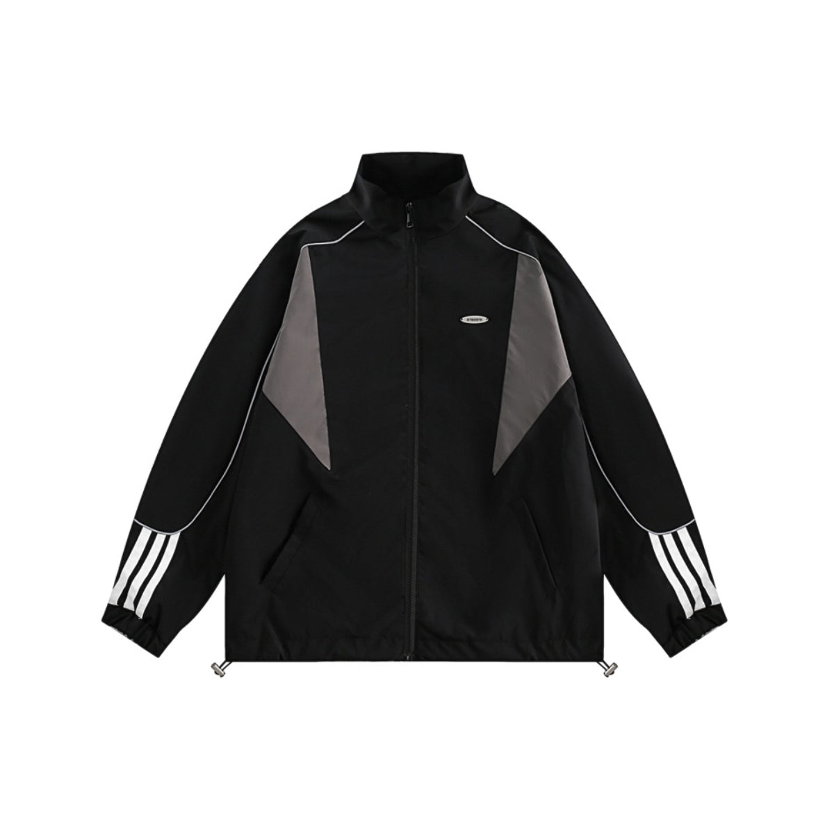 Unisex Jacket Vintage Sports Top Stitching Jacket Men and Women Loose Stand Collar Coat