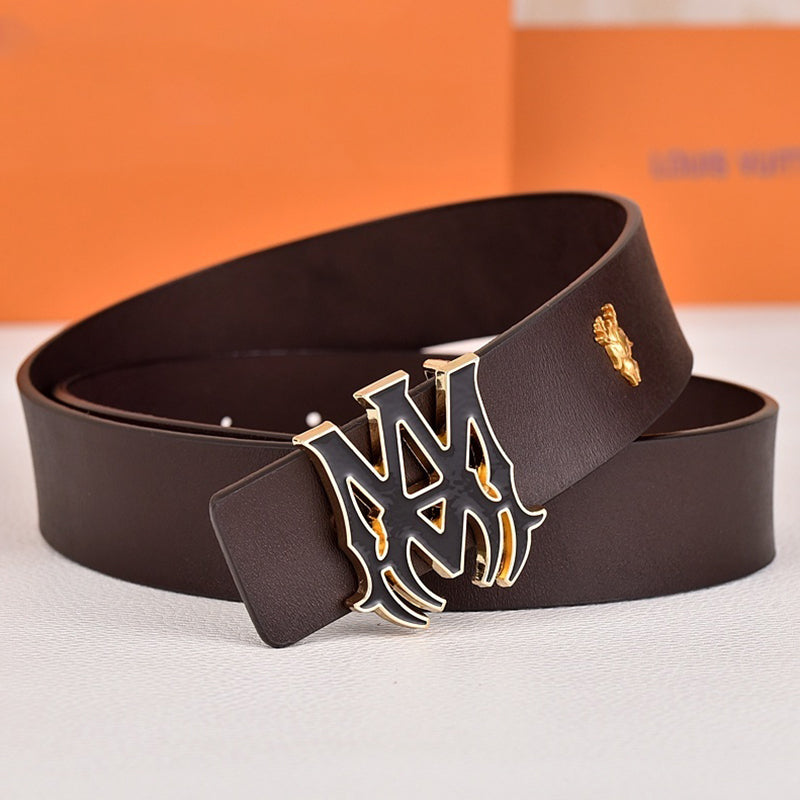Amiri Belt dark brown Plain texture Golden deer logo