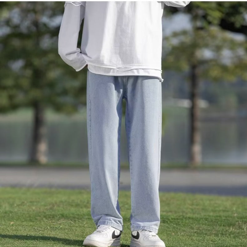 Men Jeans Summer Loose Wide Leg Pants Straight-Leg Trousers