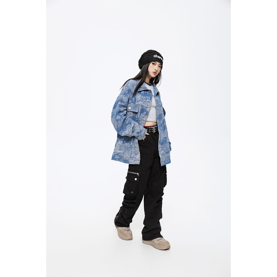 Unisex Jacket Men and Women Couple Loose Retro Washed Denim Jacket