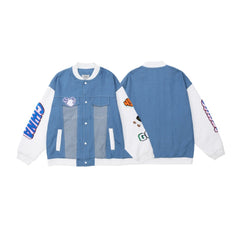 Unisex Jacket Spring and Autumn Embroidery Baggy Casual Jacket Couple Baseball Coat