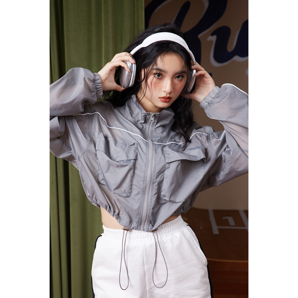 Unisex Jacket Stand Collar Jacket Sun Protection Top Women's Short Sports Jacket