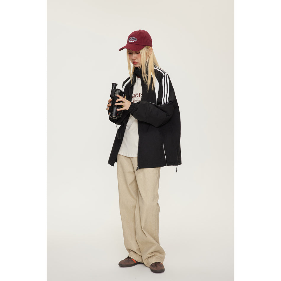 Unisex Jacket Vintage Sports Top Men's and Women's Coats Loose Casual Stand-up Collar Jacket