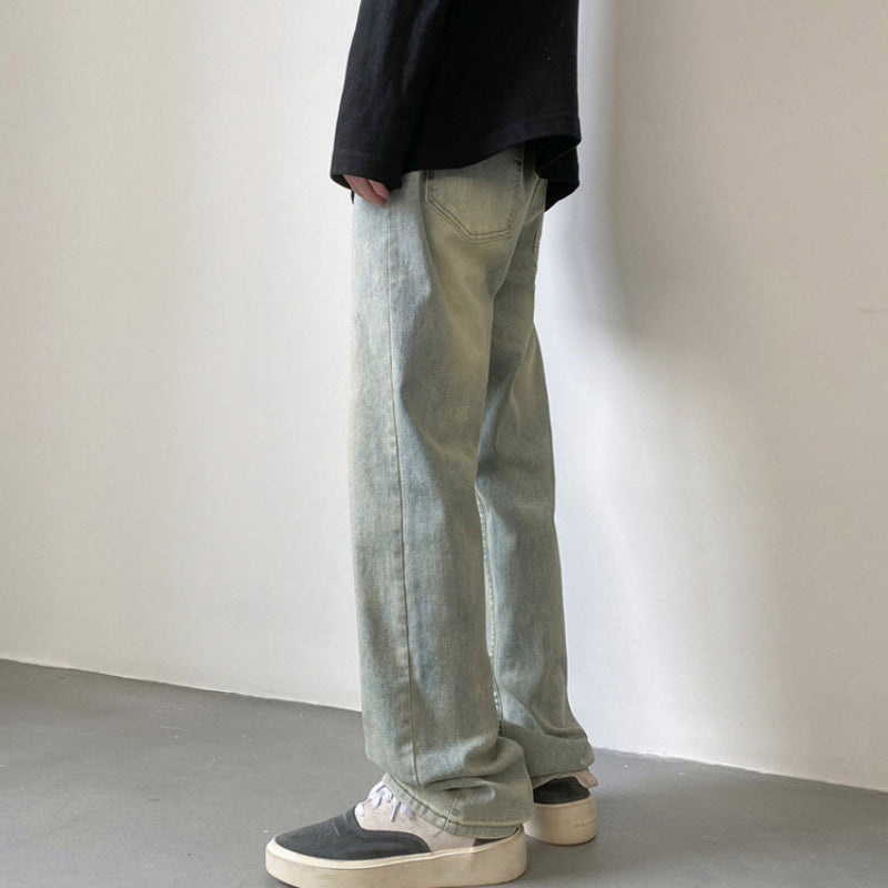 Men Jeans Washed Worn Jeans Male Hiphop Baggy Straight Trousers