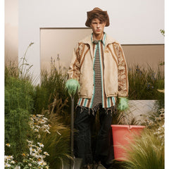 Unisex Jacket Autumn Retro Patchwork Jacket Men's and Women's Stand Collar Coat