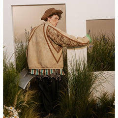 Unisex Jacket Autumn Retro Patchwork Jacket Men's and Women's Stand Collar Coat