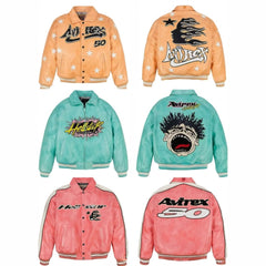 Hellstar Jacket Avirex X Hellstar Leather Jacket Loose Hip Hop