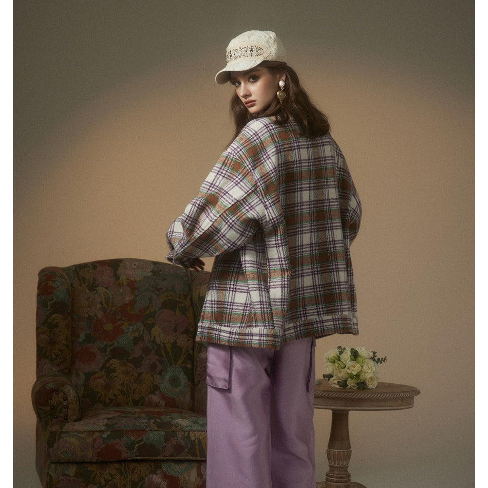 Unisex Jacket Vintage Plaid Workwear Jacket Men and Women Couple Casual Loose Spring and Autumn Coat